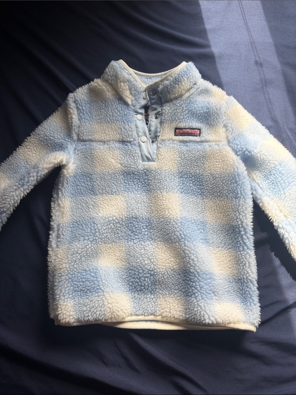 Vineyard Vines Blue & White Checked Sherpa Pullover